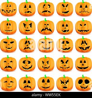 Halloween pumpkins as Jack O`Lantern, vector illustration Stock Vector